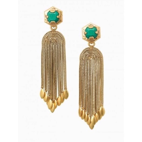 Stella & Dot | [V] Exotic Turquoise Blue+Gold Odeon Statement to Stud Earrings - Picture 3 of 11